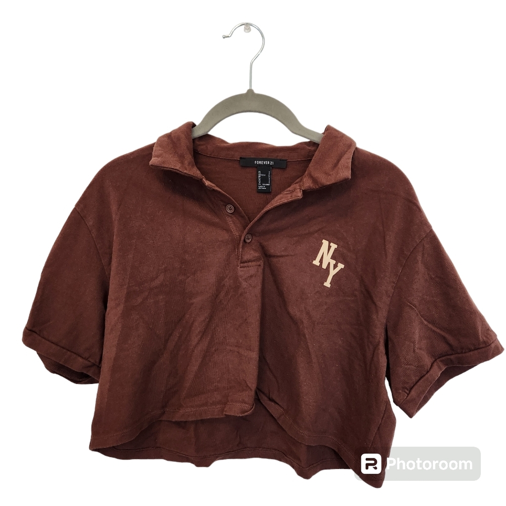 Forever 21 NY brown crop tee